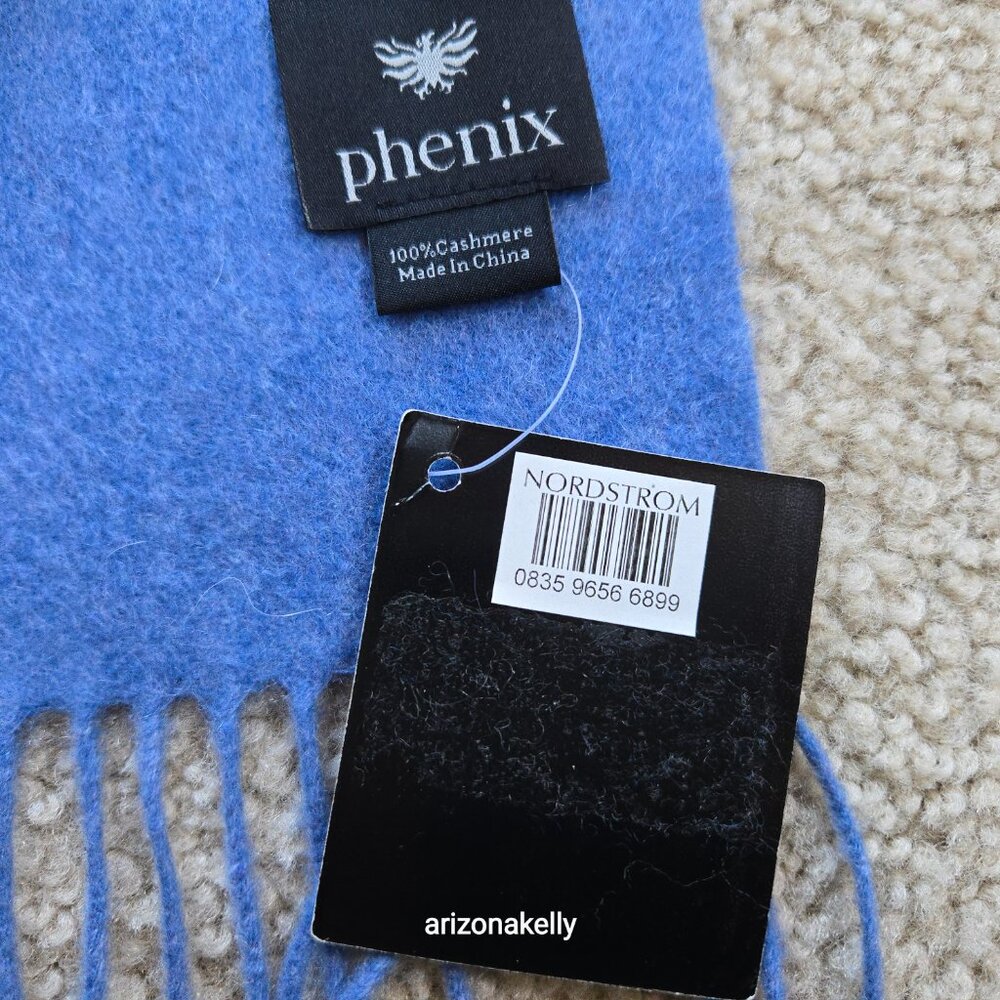 NWT Phenix 100% Cashmere Scarf Blue Fringe Nordstrom - Picture 3 of 8